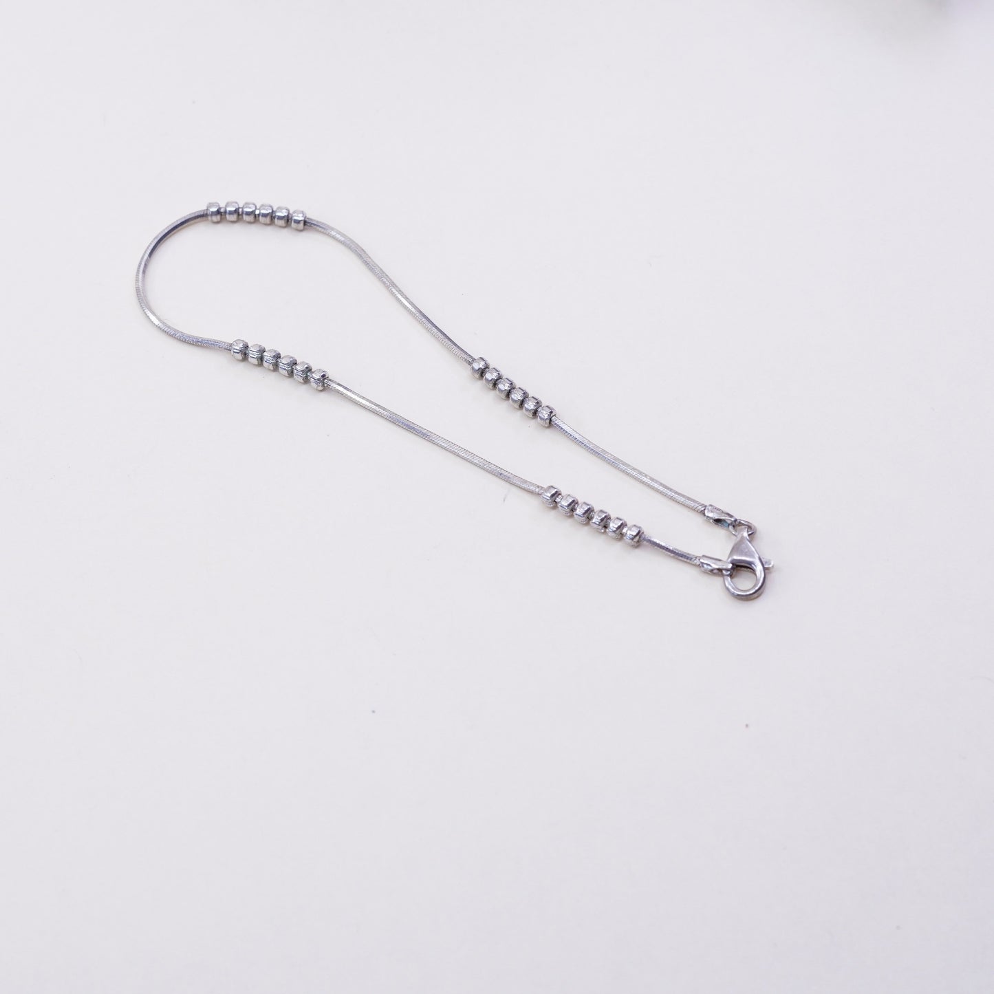 9”, 1mm, Vintage sterling silver bracelet, 925 snake chain with beads