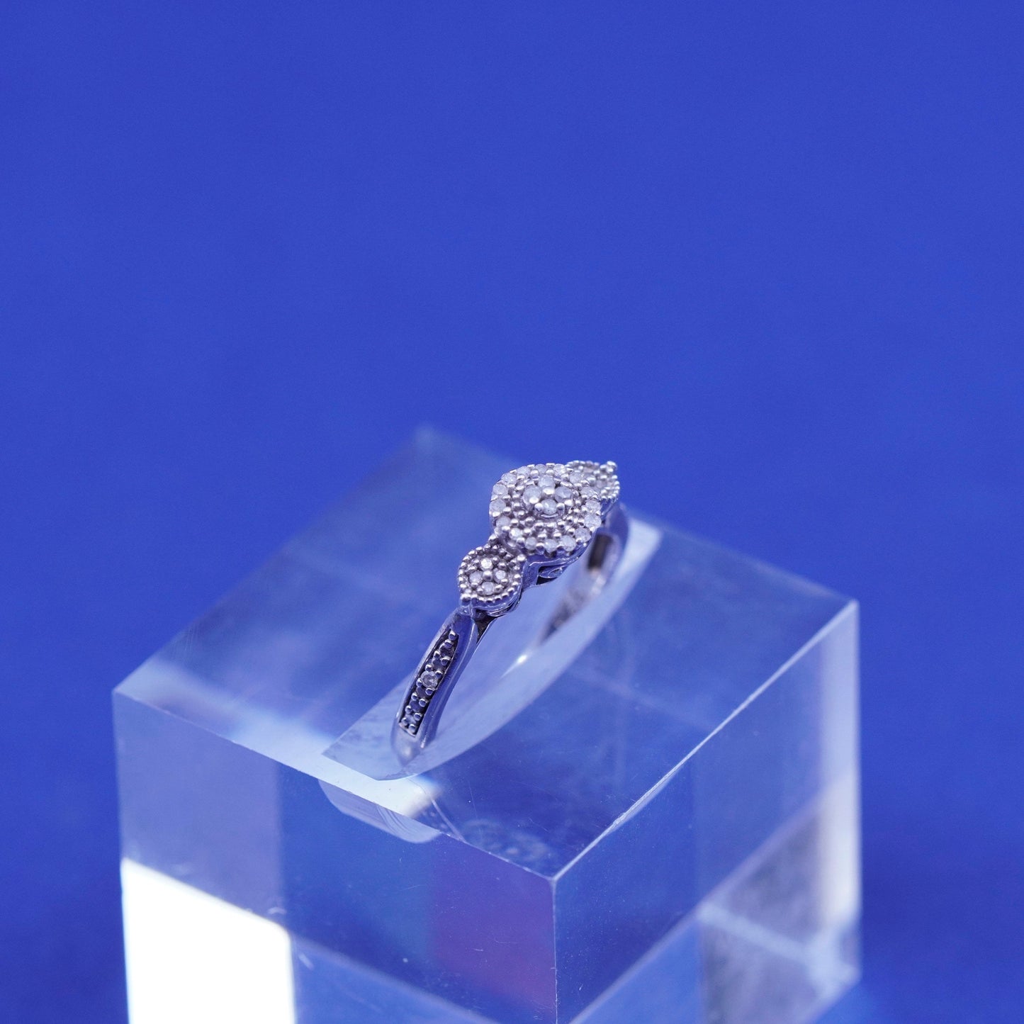 Size 5, vintage Sterling 925 silver handmade ring with genuine diamond