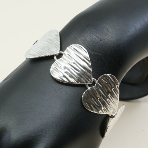 7”, Vintage Sterling Silver Handmade Bracelet, Italy 925 Bold Heart Link Chain