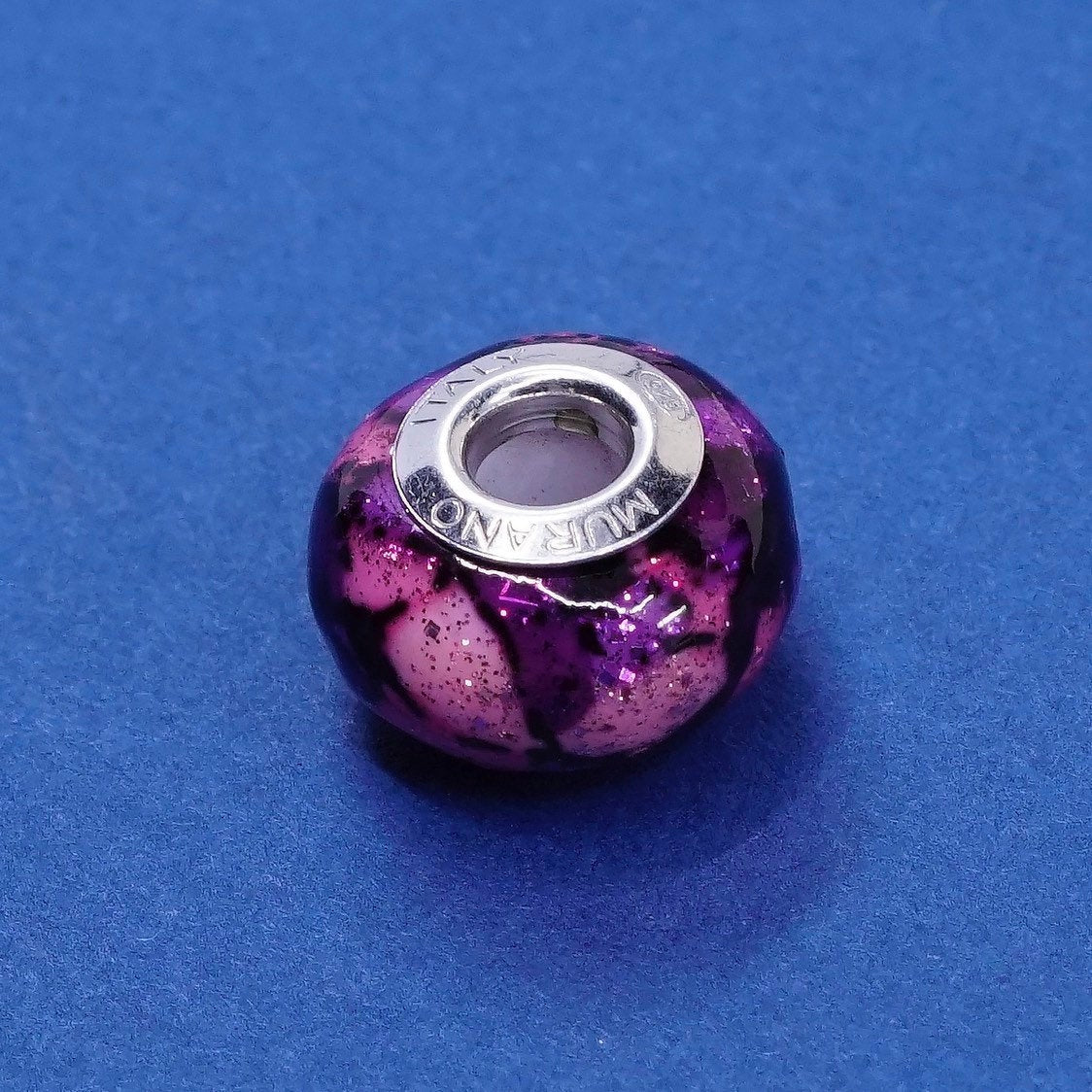 italy Murano Sterling silver handmade bead pendant, 925 charm w/ Murano glass
