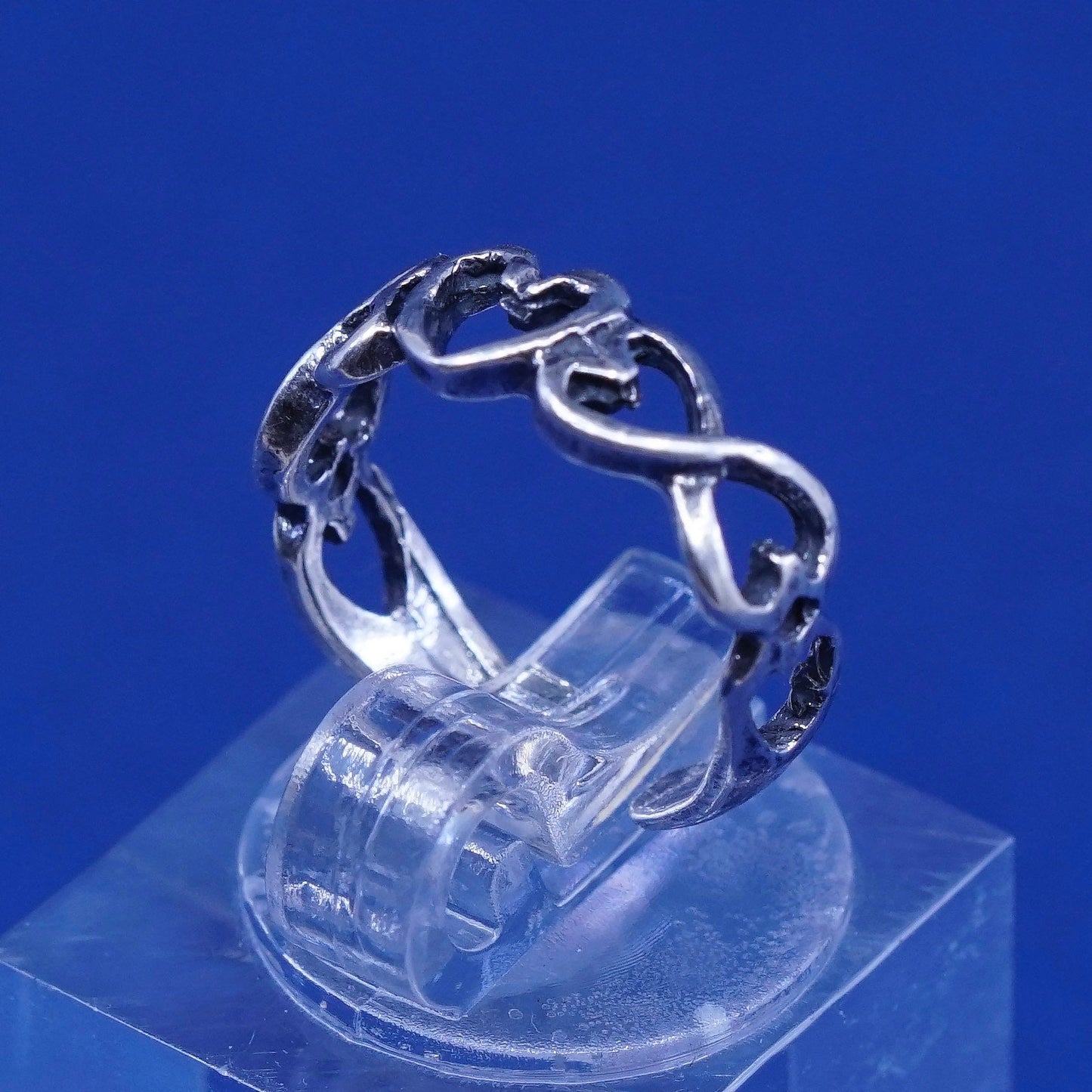 Size 2.5, vintage sterling silver handmade ring, 925 heart open band