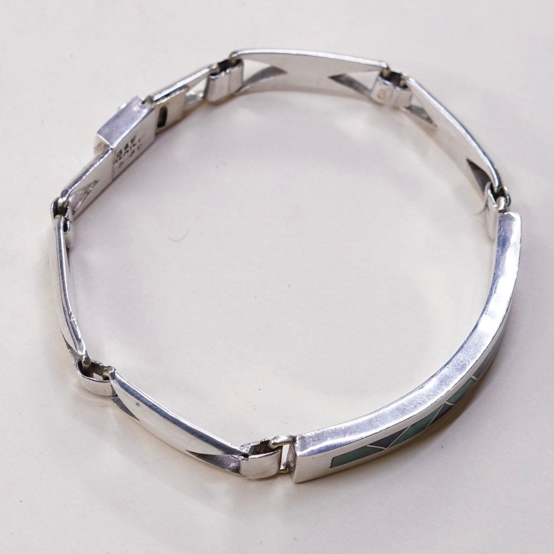 7.25", VTG Sterling silver handmade cuff, Mexico 970 w/malachite bracelet