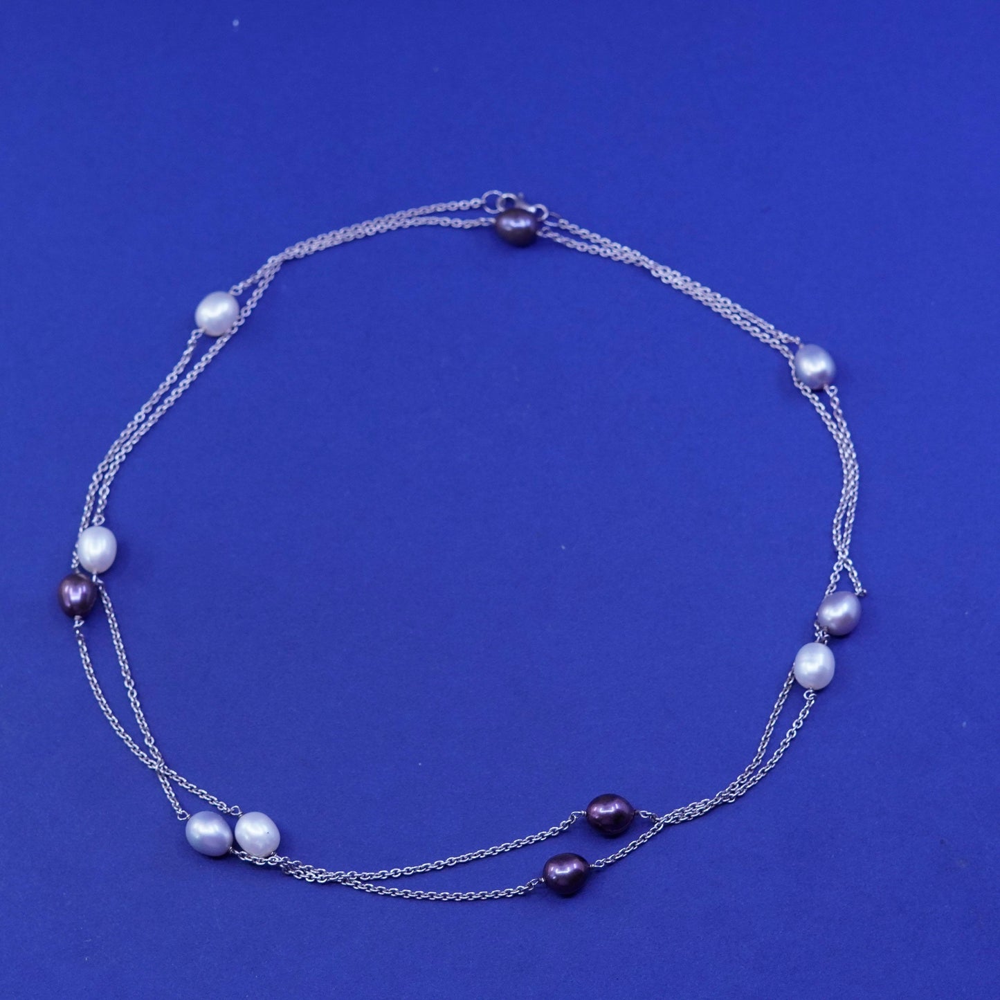 38”, vintage Sterling silver handmade necklace, extra long 925 chain pearl