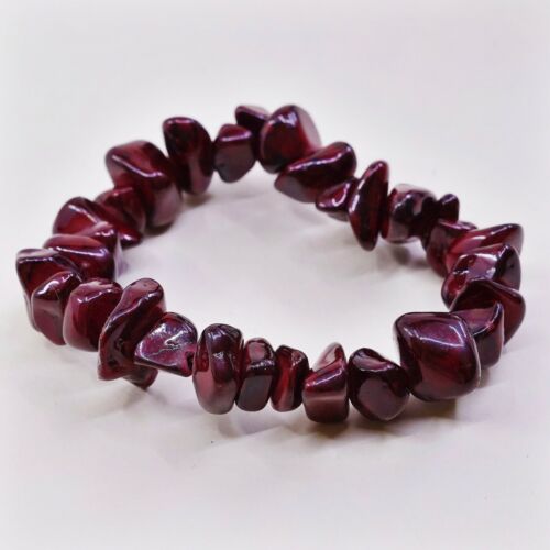 6.25” Vtg Handmade Bloodstone Nugget Elastic Bracelet