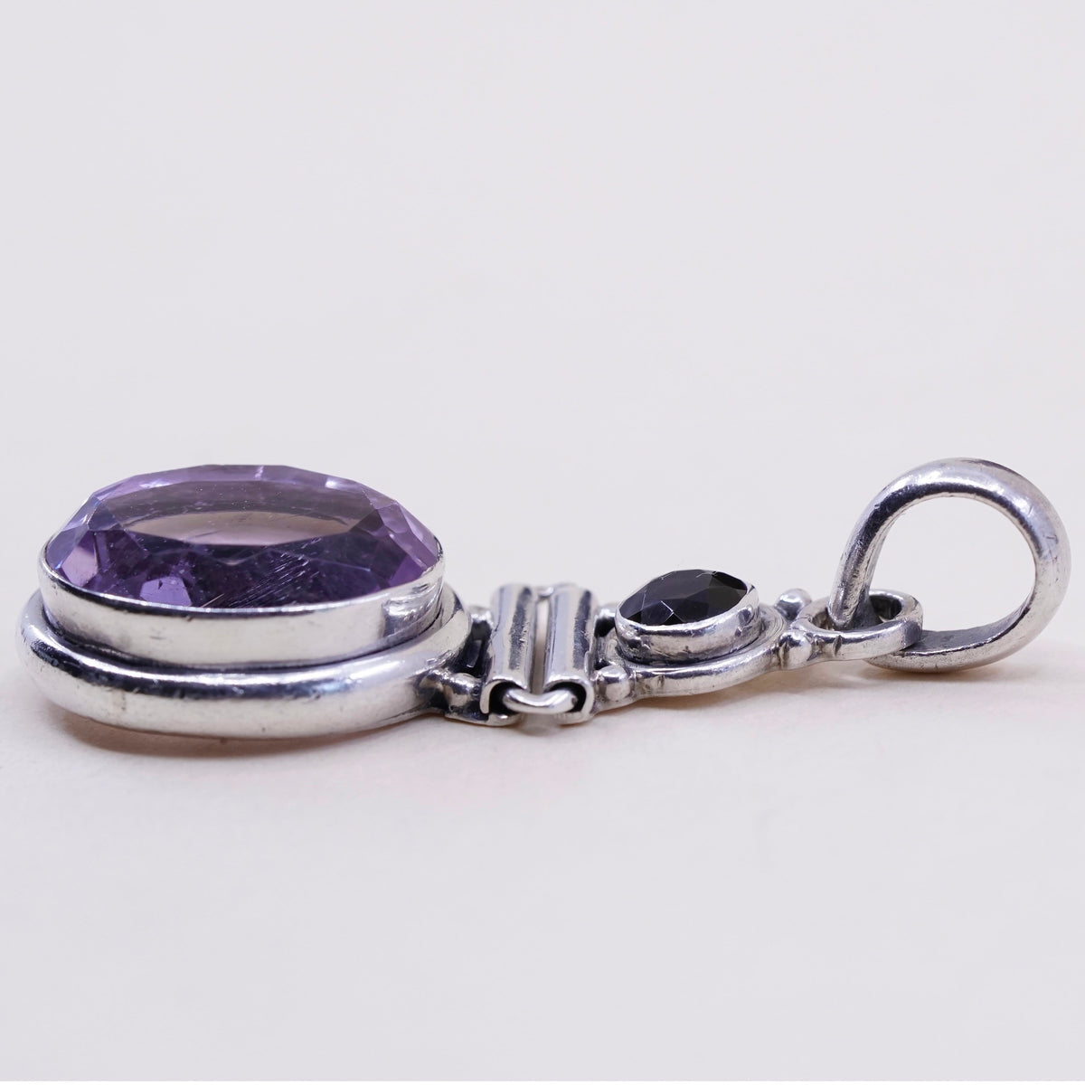 vintage sterling silver pendant, 925 silver pendant, oval shaped amethyst