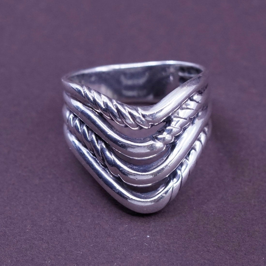 size 7, vintage Sterling silver handmade ring, 925 entwined band