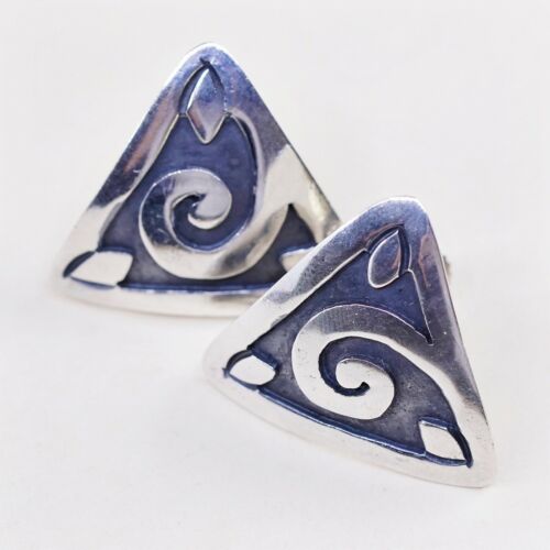 Vtg Sterling 925 Silver Handmade Screw Back Earrings Embossed Swirl