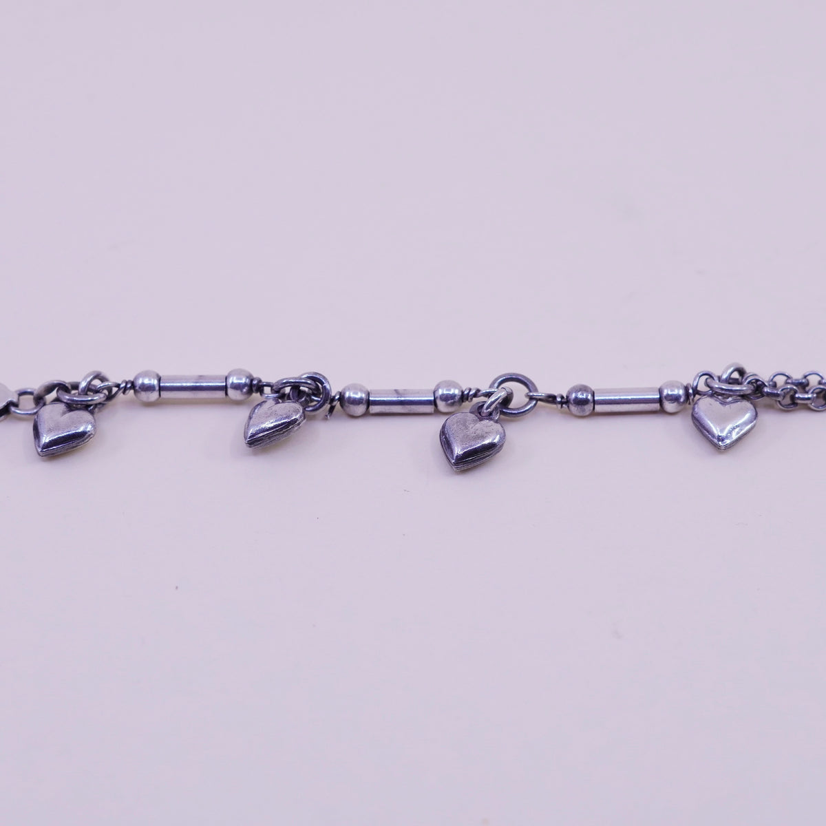 7”, sterling 925 silver circle bracelet, strands circle chain and heart charms