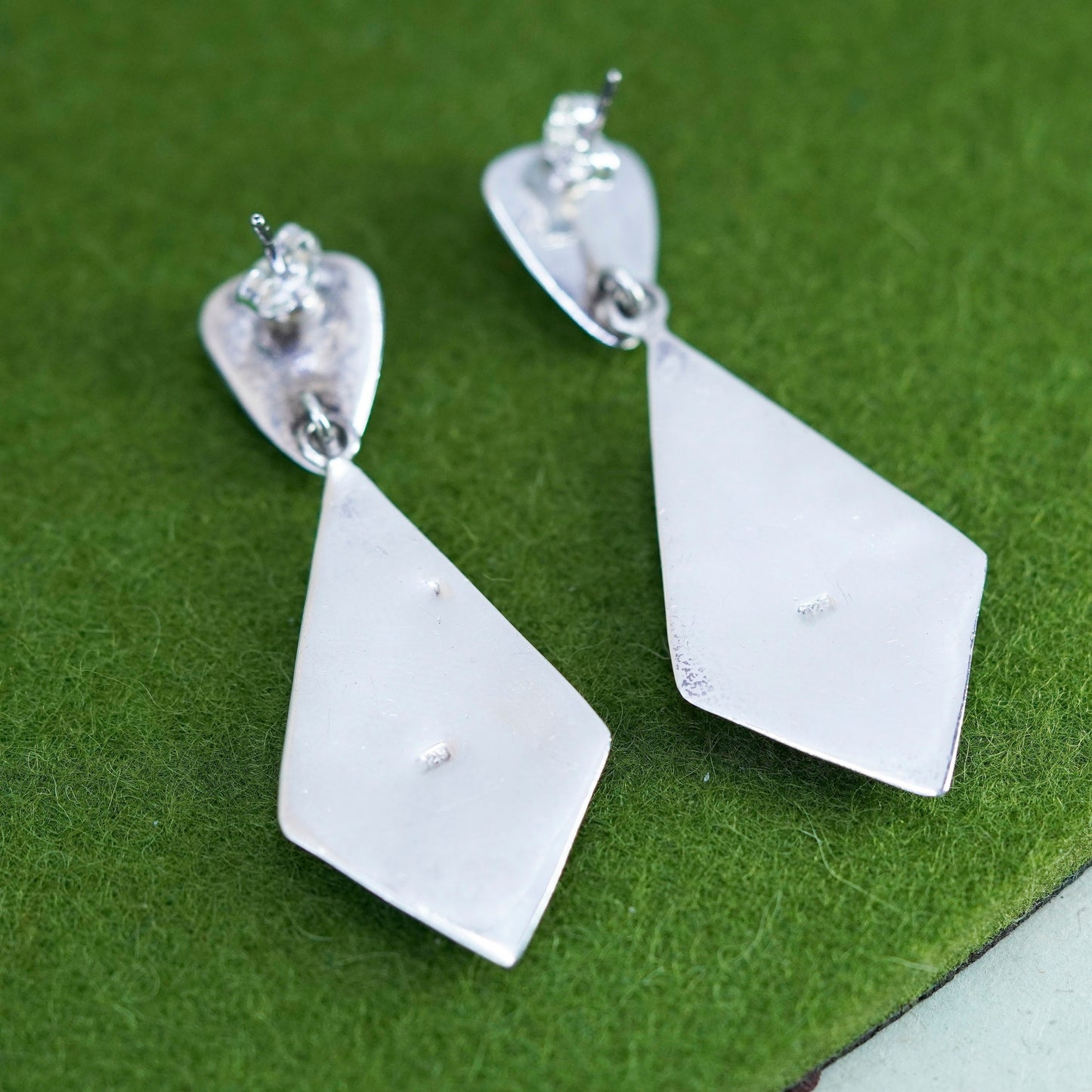 Vintage Sterling 925 silver handmade earrings with diamond shaped drops