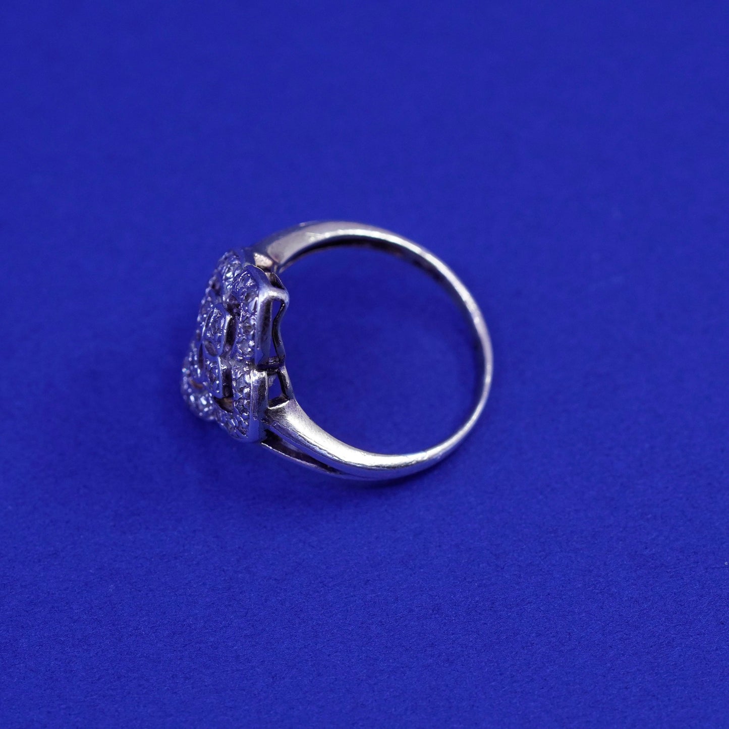 Size 6.25, vintage Sterling 925 silver handmade ring with genuine diamond