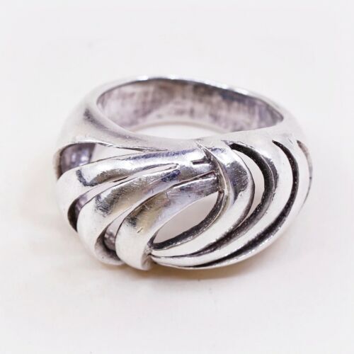 Size 6.75, Vtg Sterling Silver Handmade Ribbed Ring 925 Silver Swirl Band