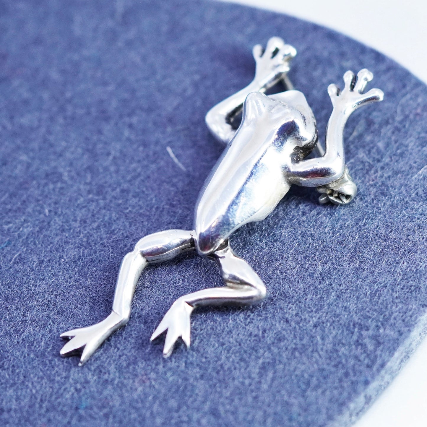 Vintage Sterling 925 Silver handmade frog Brooch pin