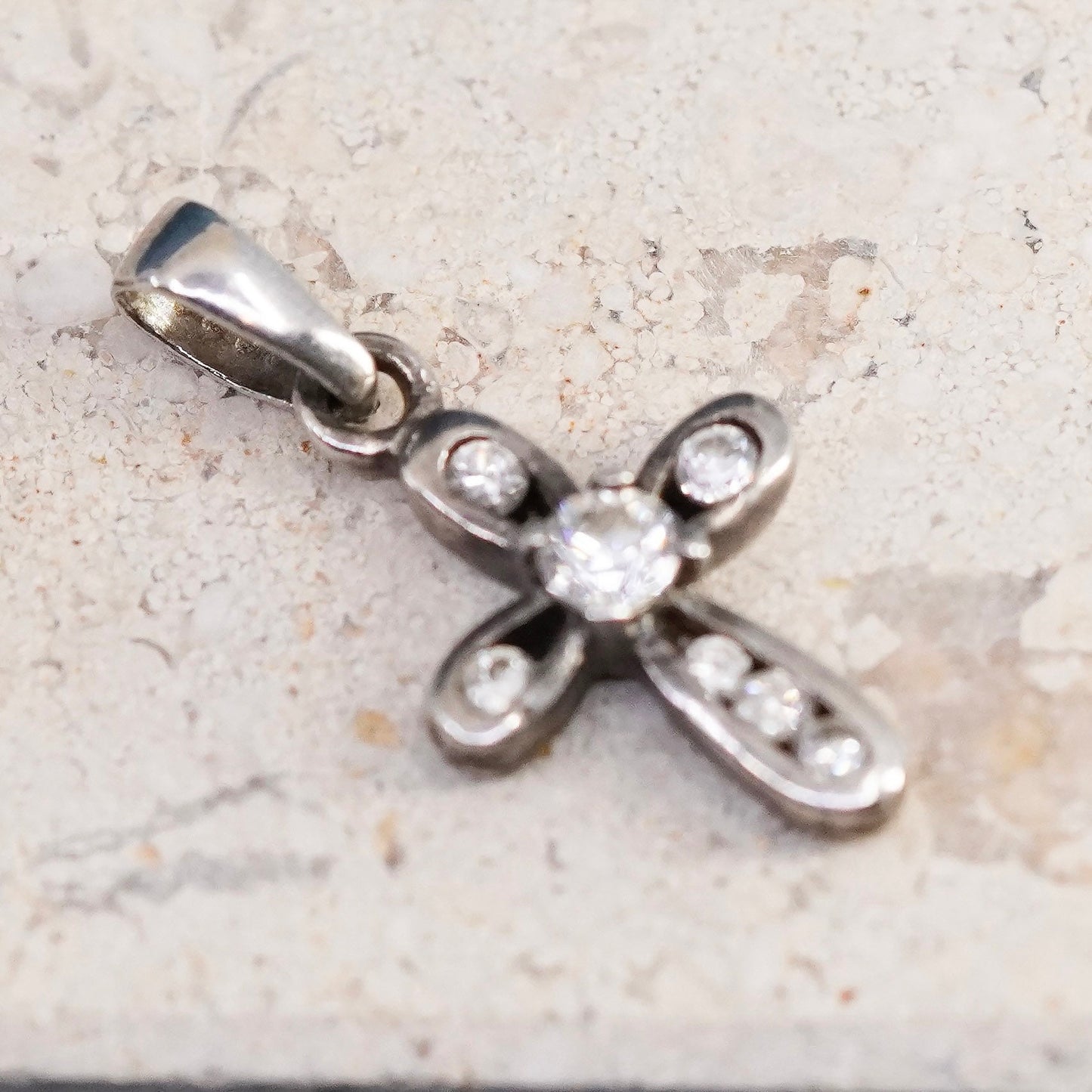 Vintage Sterling silver handmade pendant, 925 cross with cz