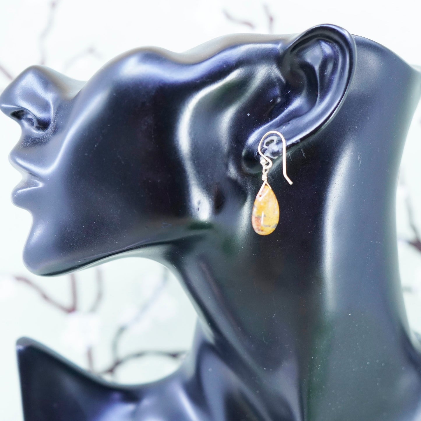 Vintage Sterling 925 silver handmade earrings with yellow jasper drops