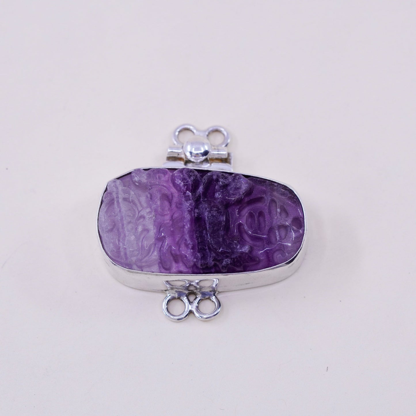 vintage 925 Sterling 925 silver handmade bracelet closure with carved fluorite