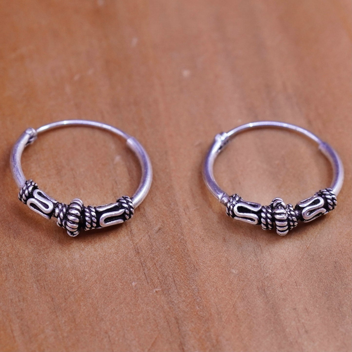 0.5”, vintage Sterling silver handmade earrings, textured 925 hoops