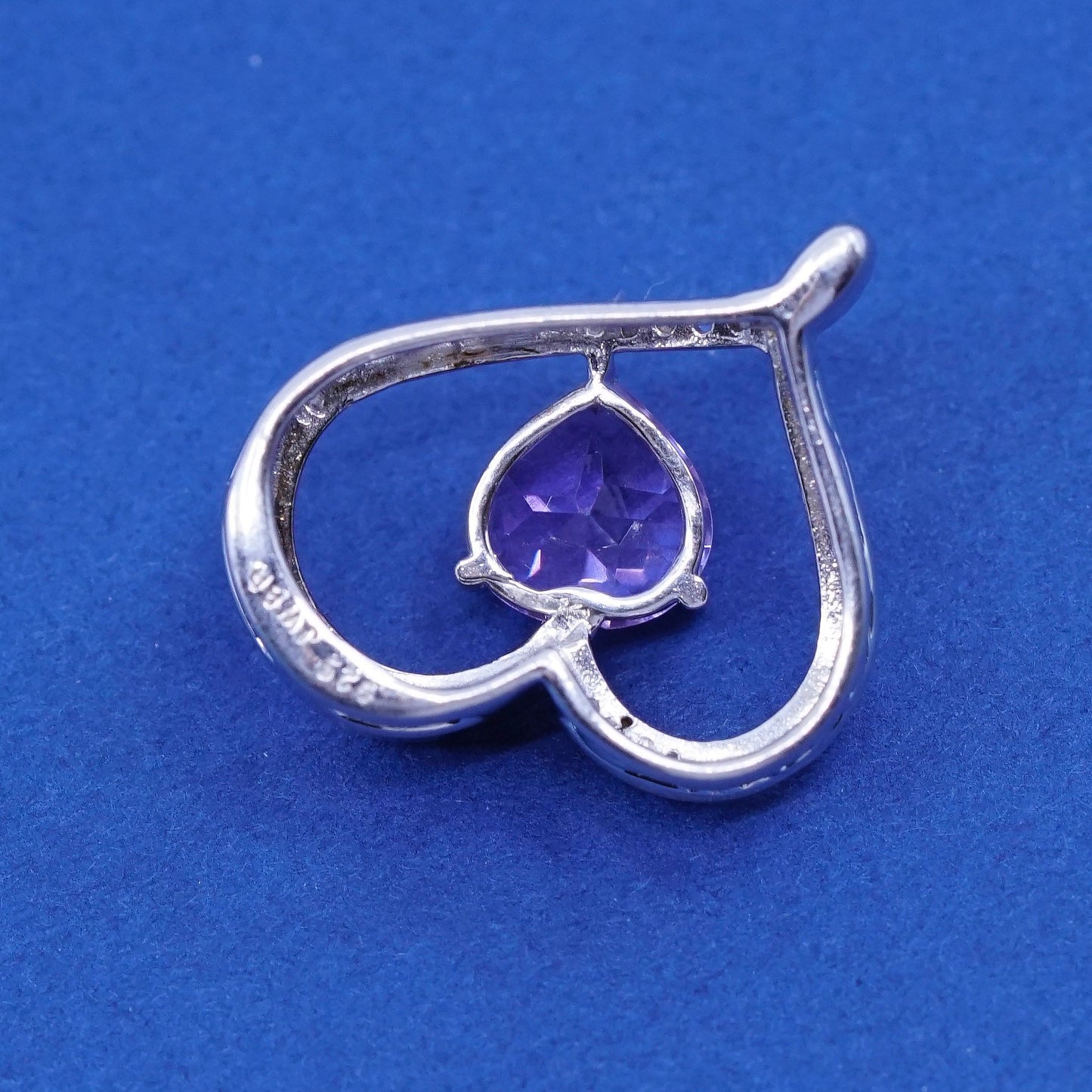 vtg JEBR Sterling silver handmade pedant, 925 heart with amethyst and diamond