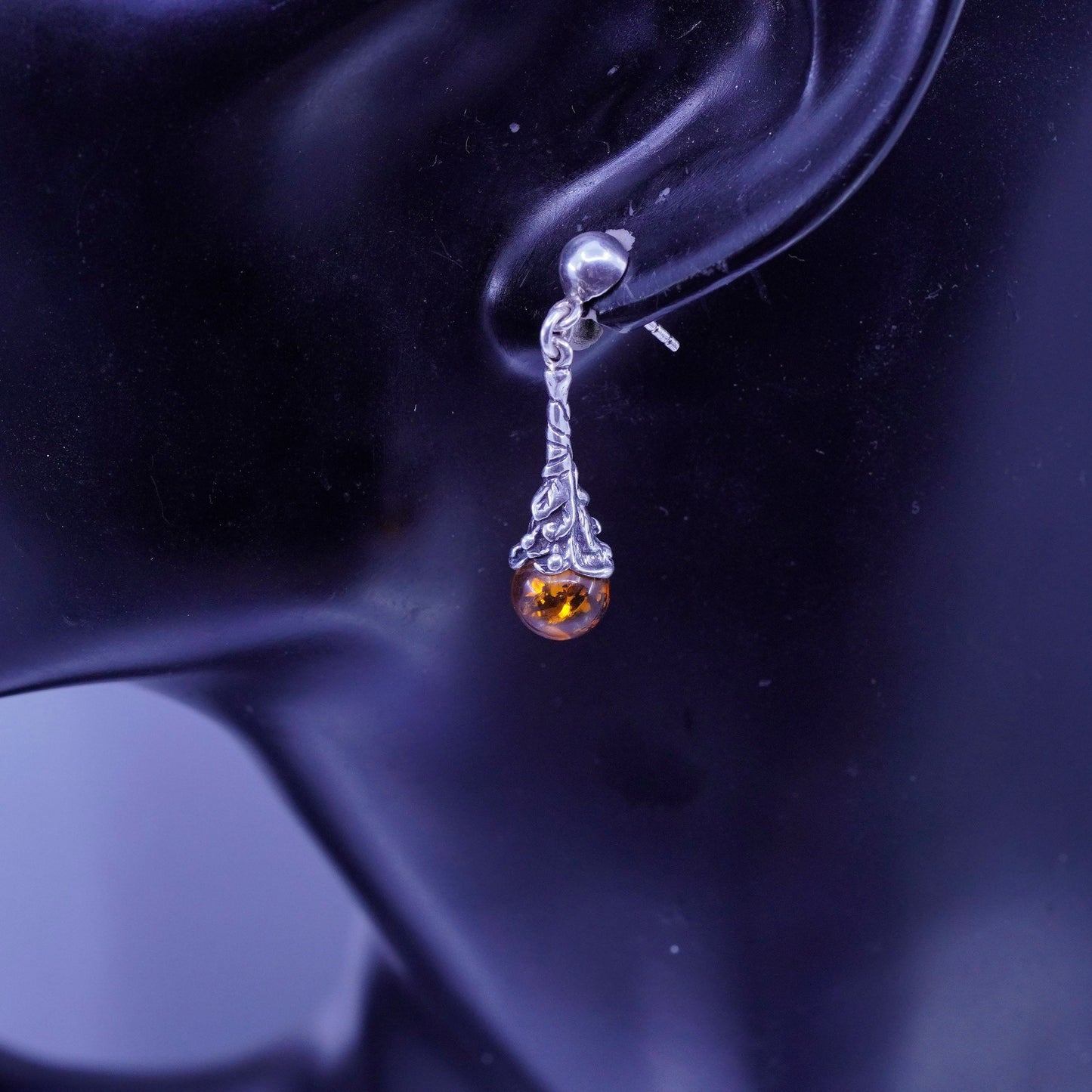 Vintage jewelry | handmade Sterling 925 silver teardrop earrings with amber