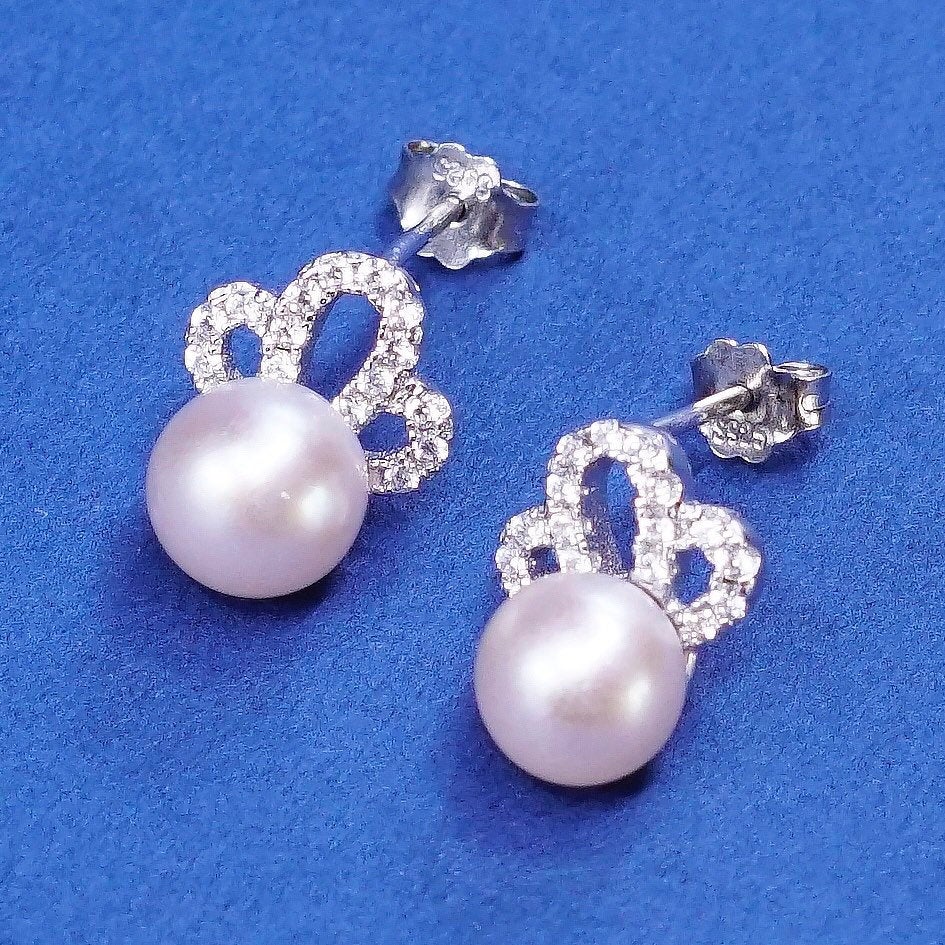 vtg Sterling silver with light pink pearl studs earrings and cz