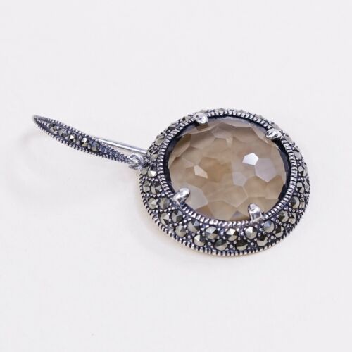 Vtg lavish by tjm Sterling 925 silver earrings Drops W/ Smoky Topaz Marcasite