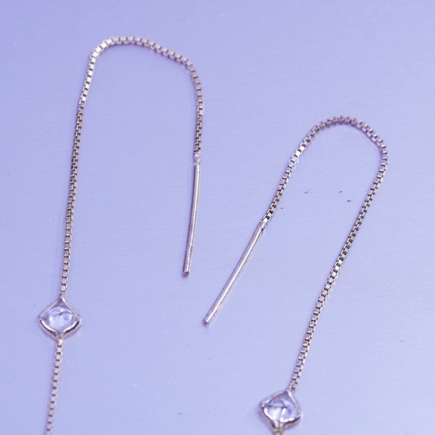 vermeil gold over Sterling 925 silver handmade box chain fringe earrings and cz
