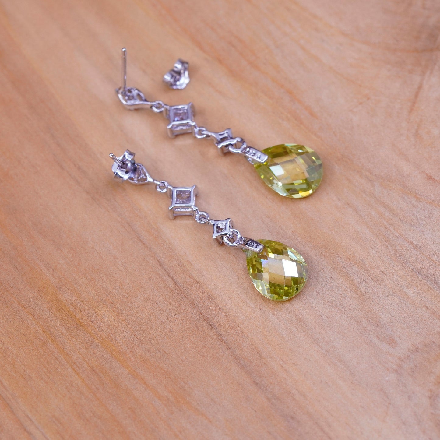 Vintage Sterling 925 silver handmade earrings with teardrop citrine and Cz
