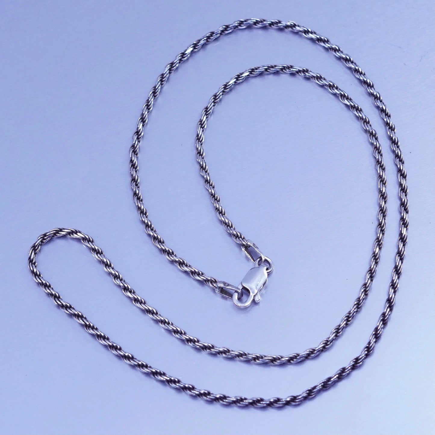 18” 1.6mm, vintage Italy Sterling 925 silver rope chain necklace