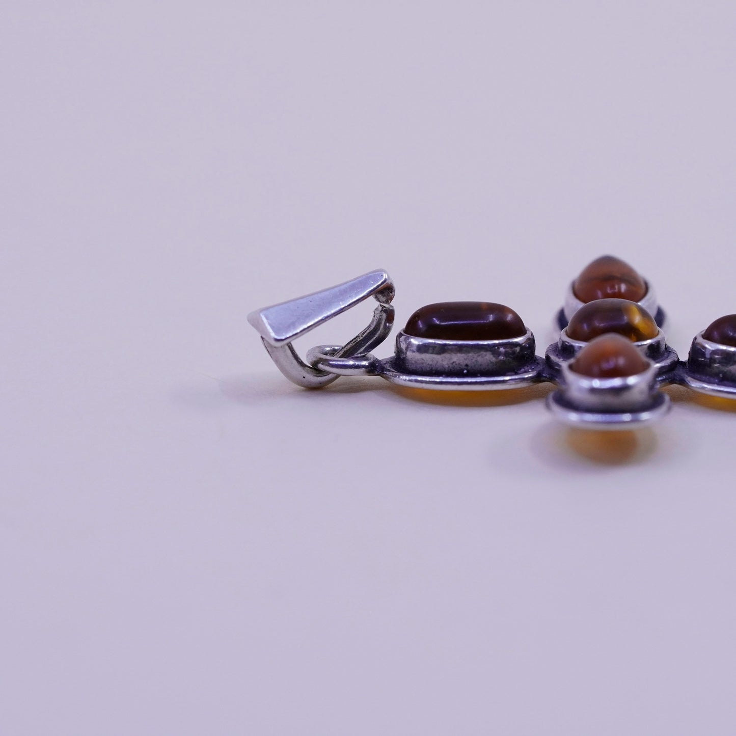 Vintage sterling 925 silver handmade cross pendant with amber
