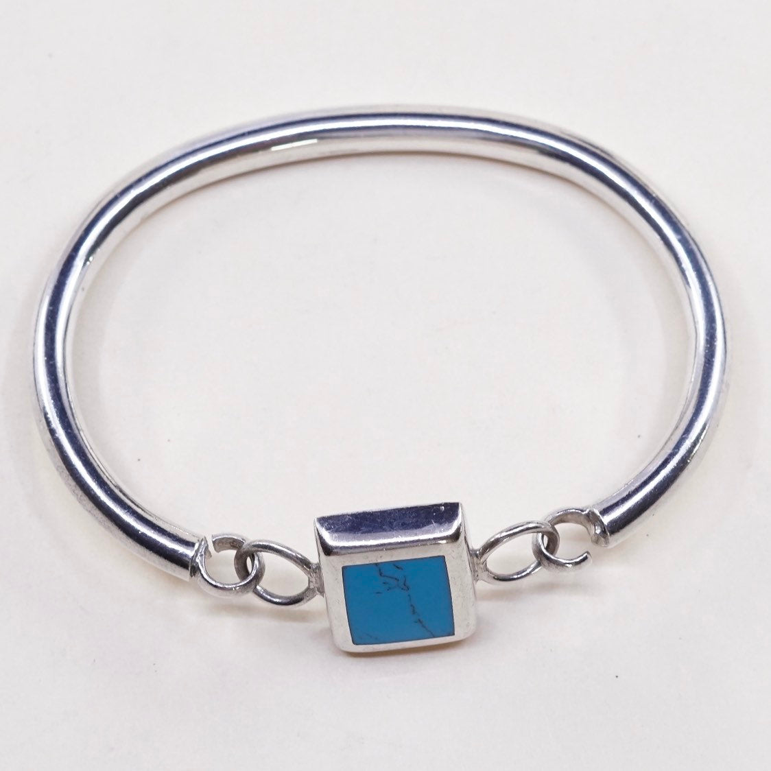 6.5", vtg mexico sterling silver bangle bracelet with turquoise details