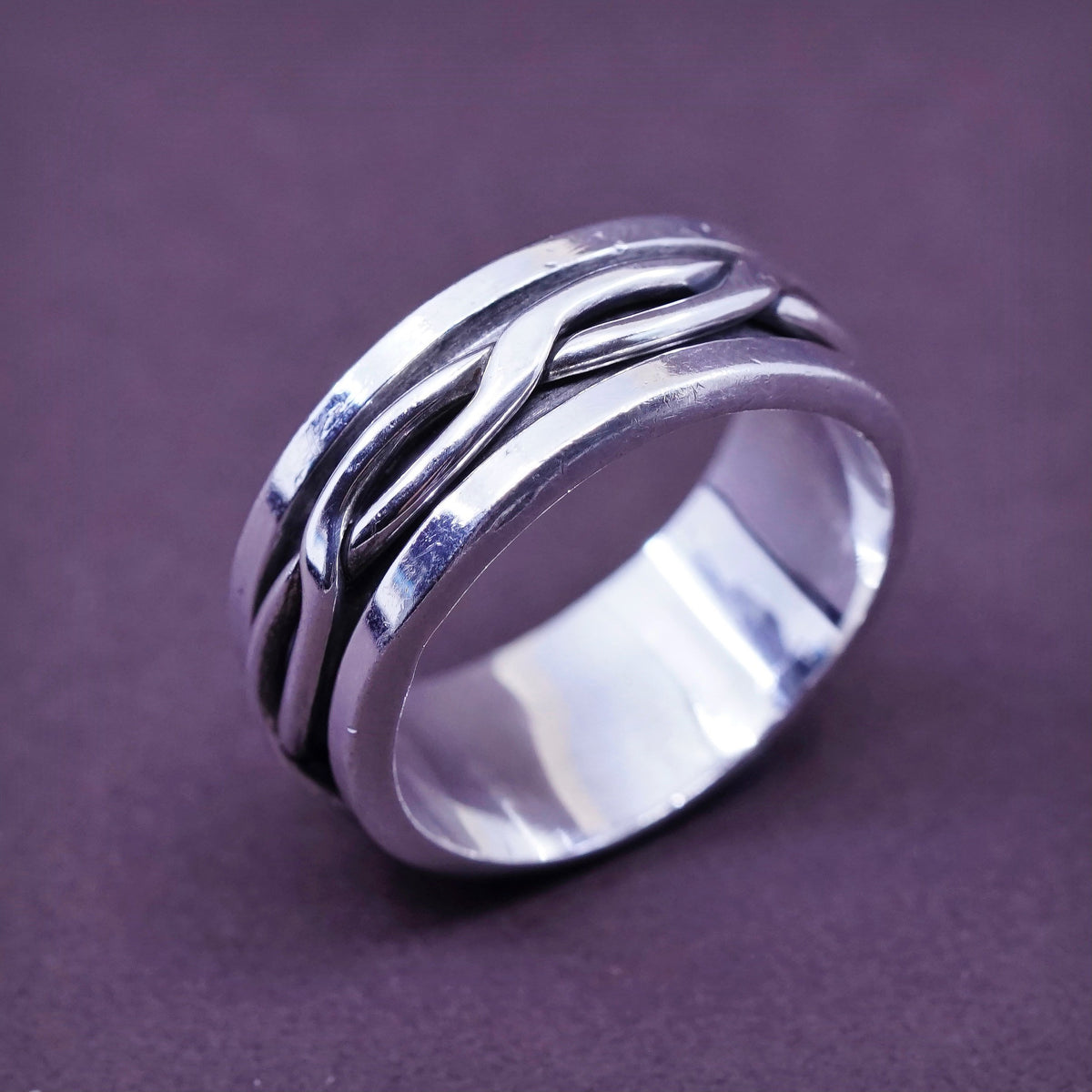 Size 11, vintage Sterling silver prayer ring, 925 spinner band