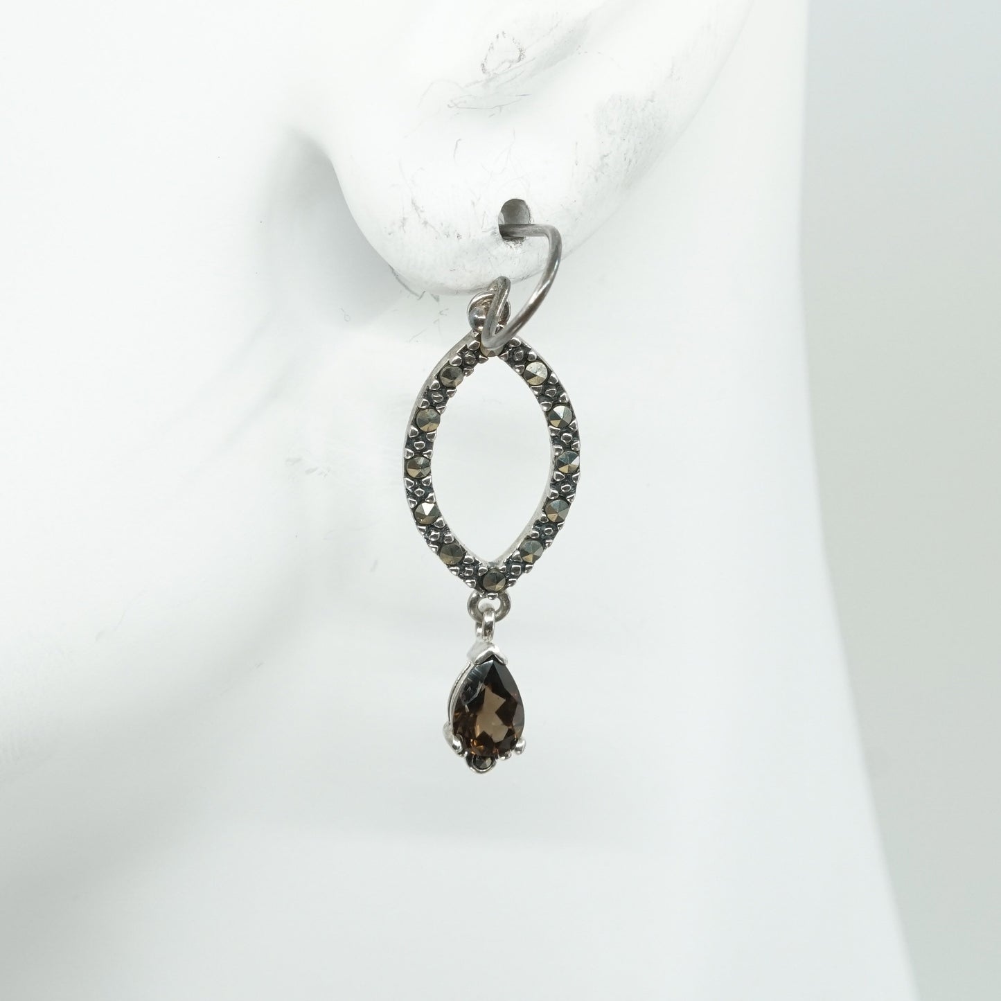 Sterling silver handmade earrings, taxco 925 w/ teardrop topaz N marcasite