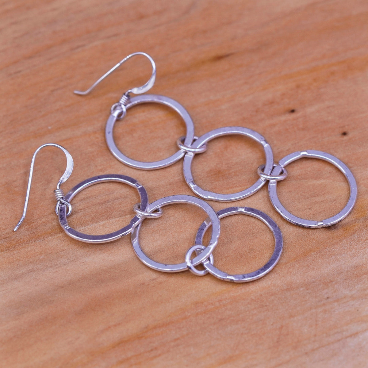 2” long, Vintage Sterling silver handmade earrings, 925 entwined circles dangle