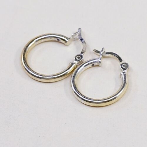 0.5”, Vintage gold over Sterling Silver hoops Huggie Earrings, Stamped 925