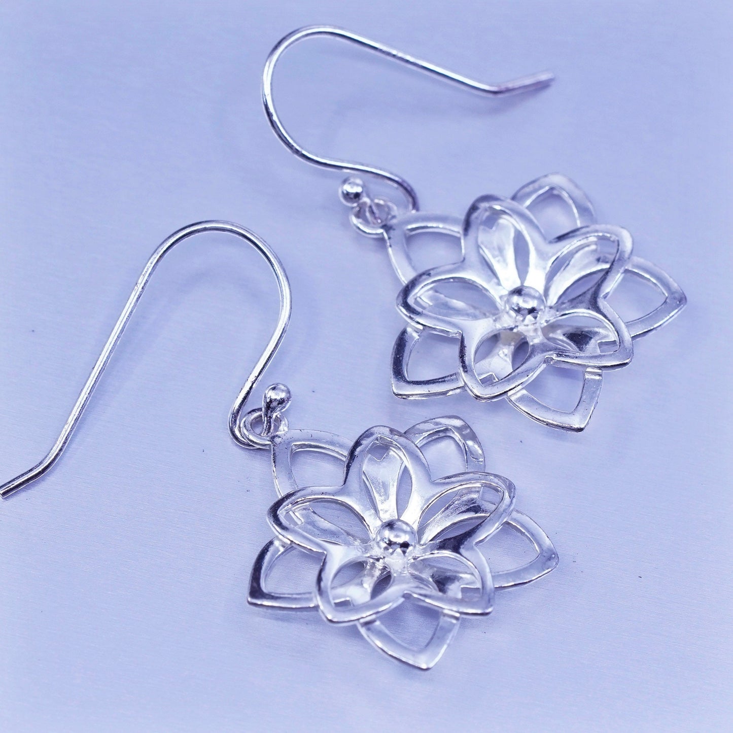 Vintage Sterling 925 silver handmade filigree flower earrings