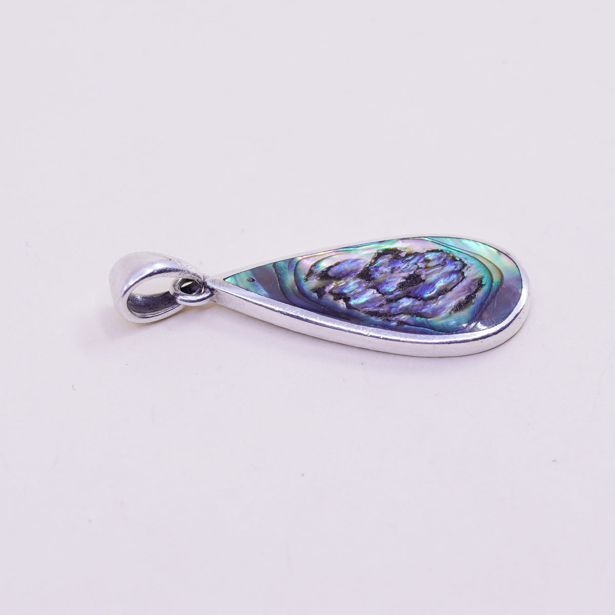 Vintage sterling 925 silver handmade pendant with teardrop abalone
