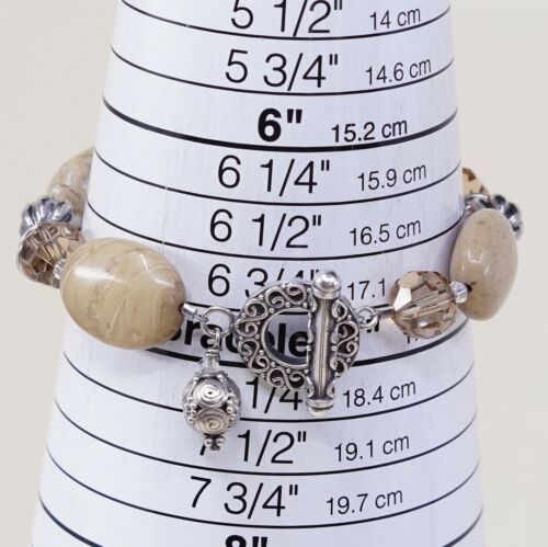 7”, Vtg Sterling Silver Handmade Bracelet 925 W/ Agate Beads N Toggle Closure