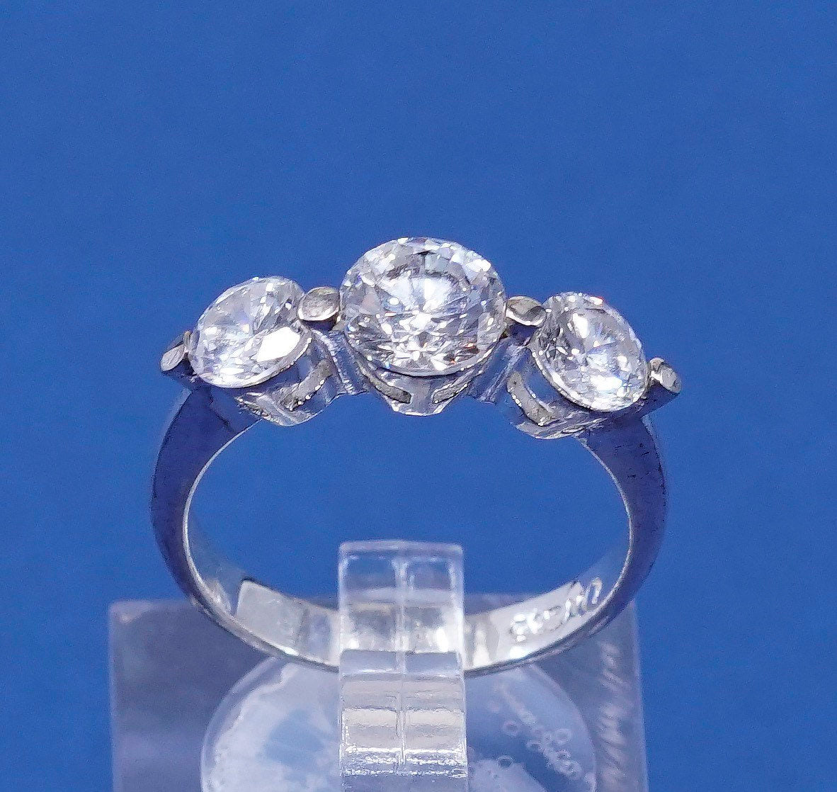 sz 6.75, vtg Sterling silver handmade ring, 925 engagement ring w/ cz