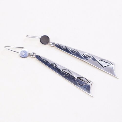Vtg Mexico Sterling Silver Handmade Earrings, 925 Silver Extra Long Dangles