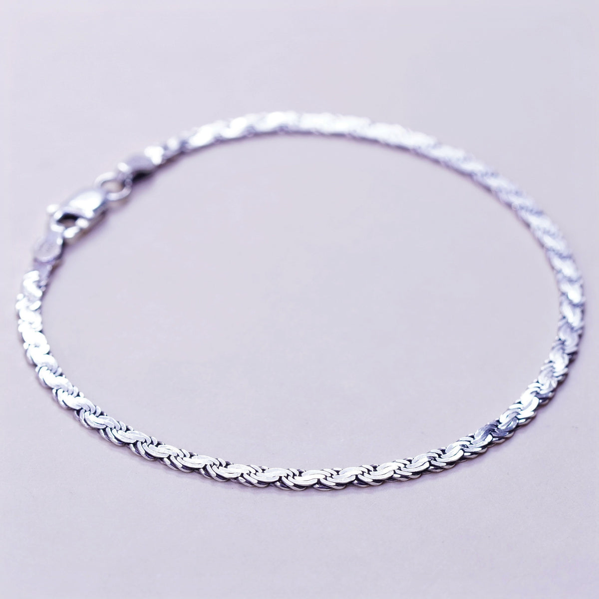 7.75”, Vintage sterling 925 silver flatten curb bracelet