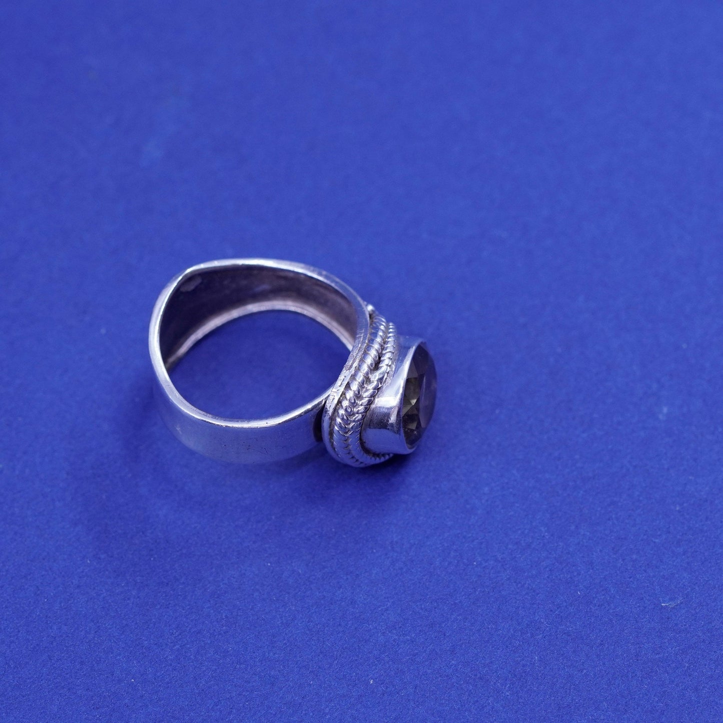 Size adjustable, vintage sterling 925 silver handmade ring with smoky topaz