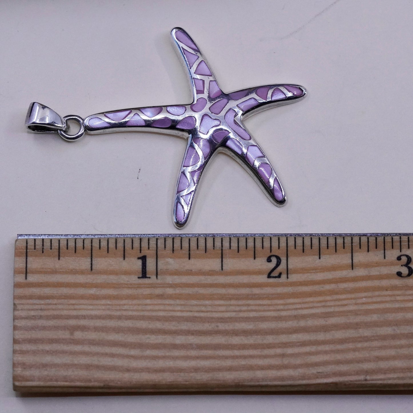 Vintage Sterling 925 silver handmade star starfish pendant pink mother of pearl