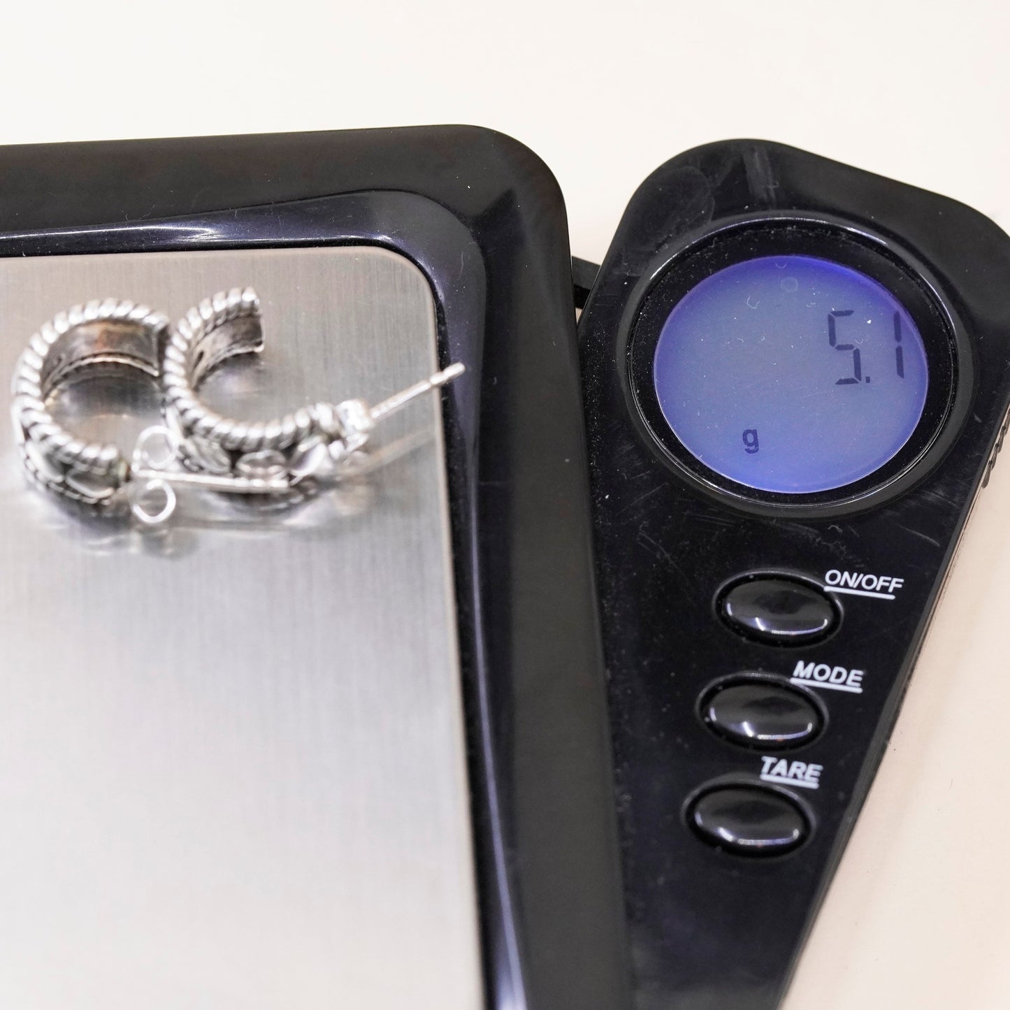 0.5”, Vintage Sterling silver handmade earrings, 925 Huggie hoops with beads