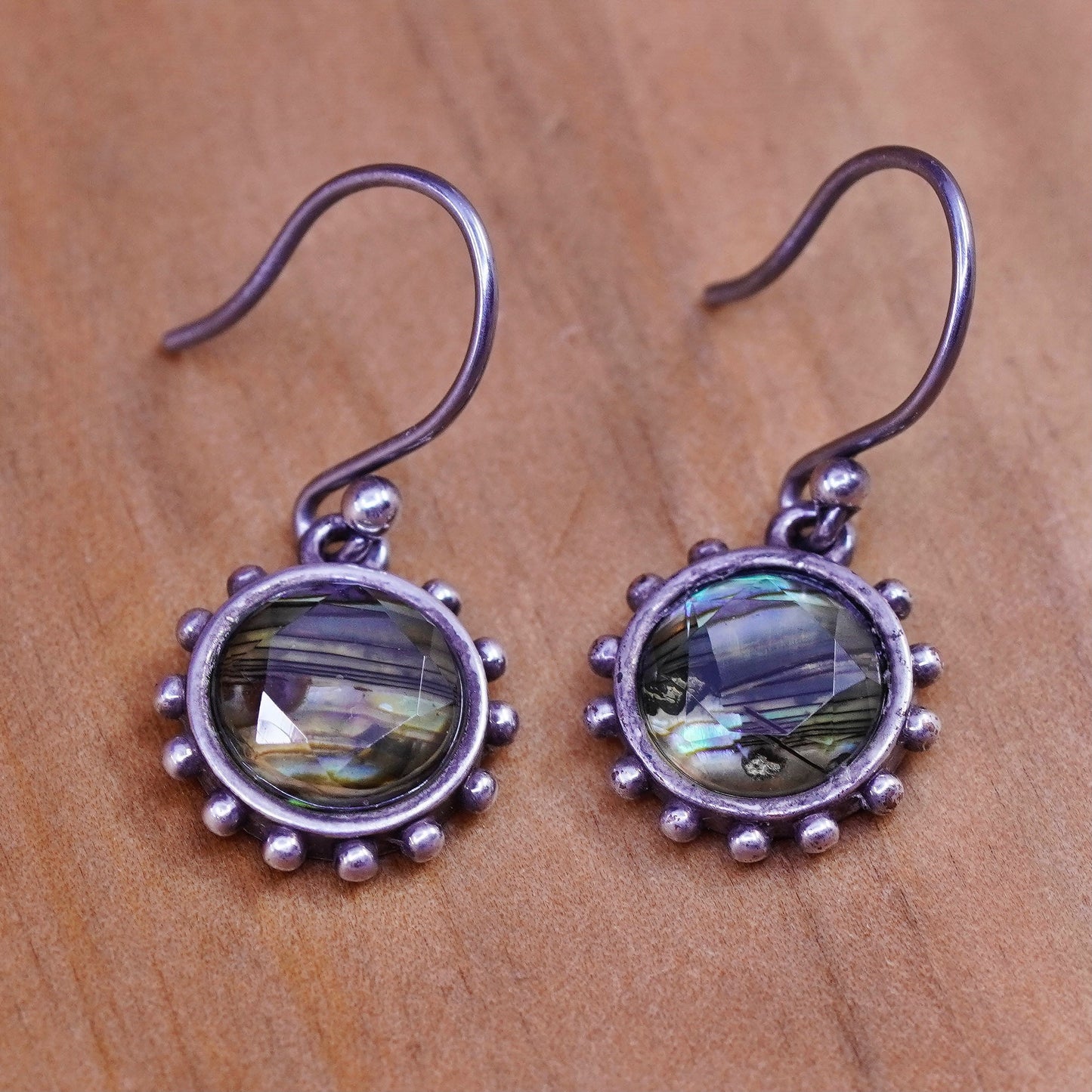 Vintage Sterling 925 silver handmade earrings with abalone glass cover beads