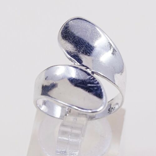Sz 6.75, Vtg Ribbed Sterling Silver Handmade Wrap Ring, Stamped 925