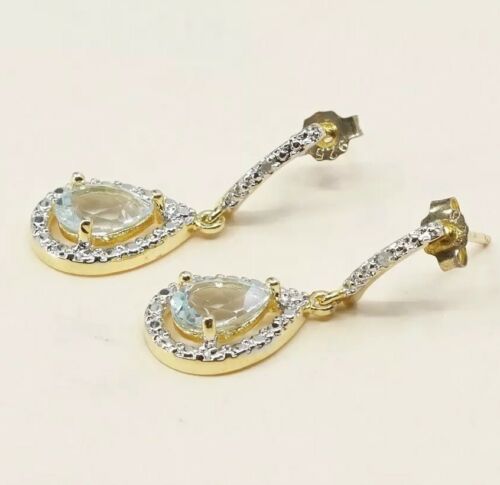Two Tone sterling silver 925 earrings W/ Sapphire, Stamped RSE 925
