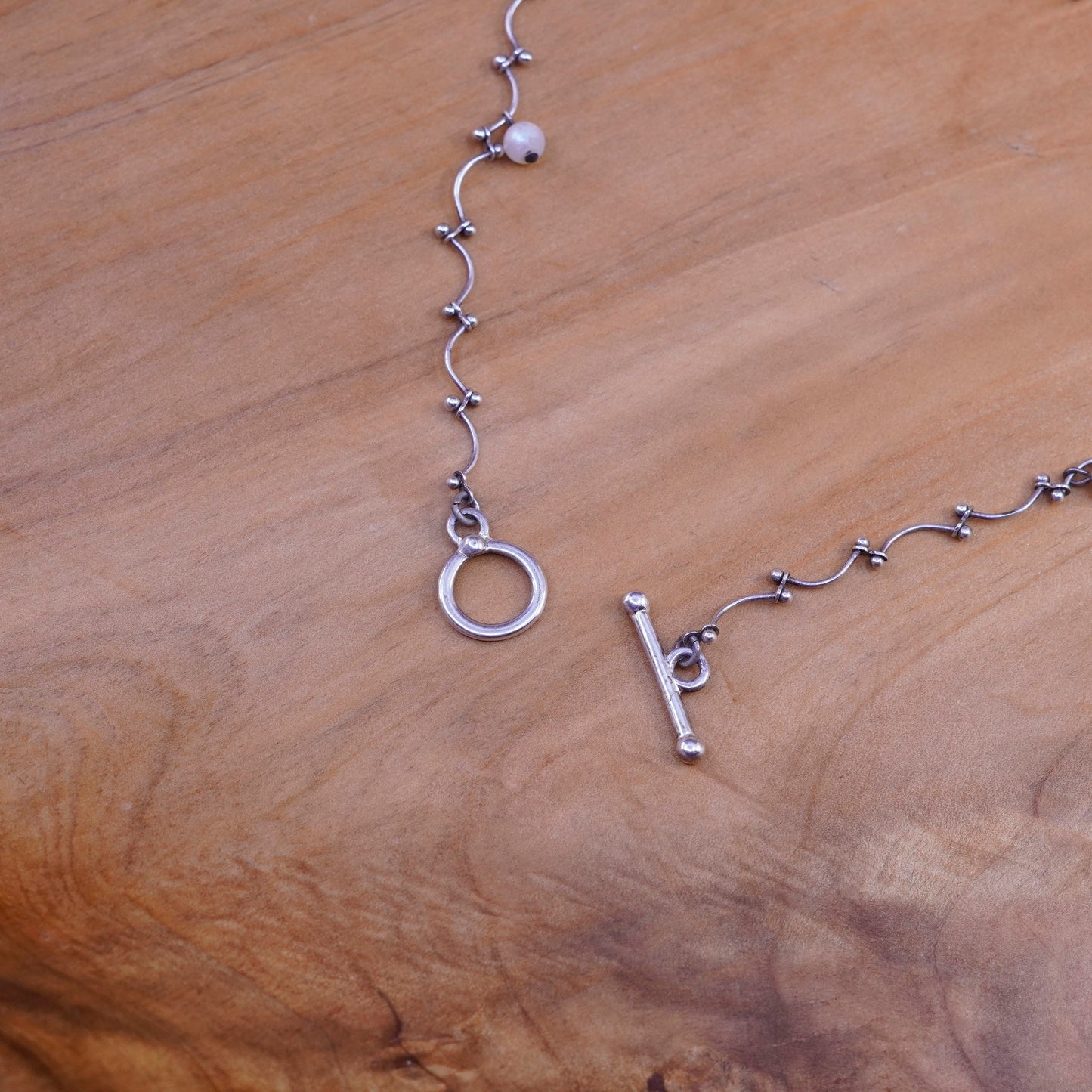 16”, vintage Sterling silver necklace, 925 dna chain with faux pearl