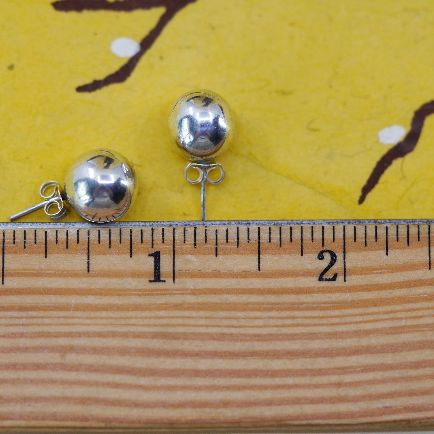 10mm, Vintage Sterling silver beads studs, 925 earrings