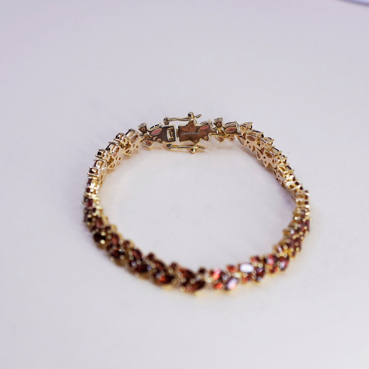 7.5”, vermeil gold over Sterling 925 silver tennis bracelet with cluster ruby