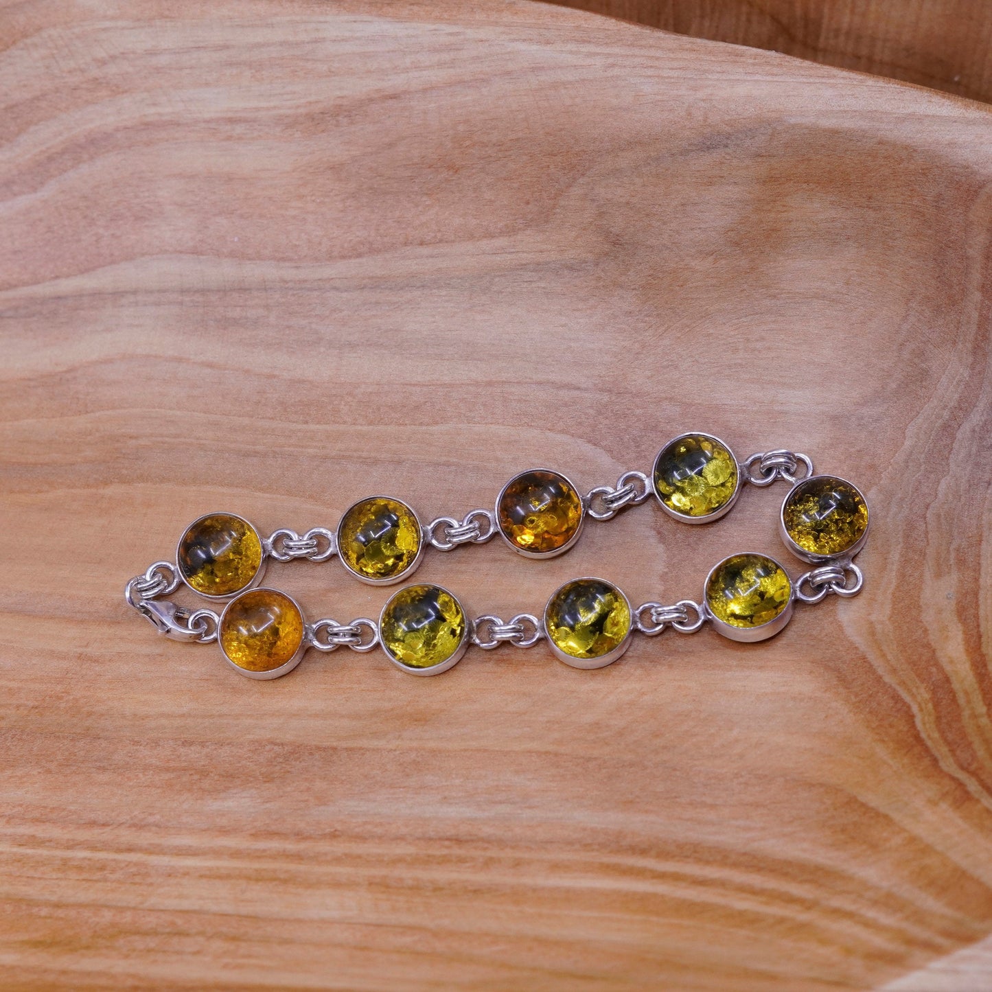 7”, vintage Sterling 925 silver handmade bracelet with Amber