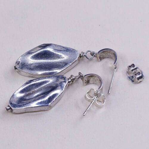 Vtg Modern Sterling Silver Handmade Earrings, 925 Nugget Dangles, Silver Tested